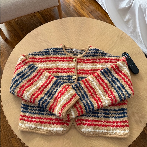 J. Crew Sweaters - J. Crew Red, Tan & Navy Striped Knit Cardigan